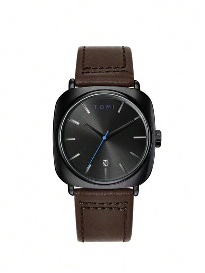 TOMI Classic Black Dial with Brown Leather Strap