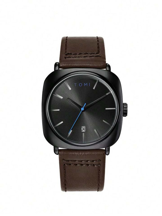 TOMI Classic Black Dial with Brown Leather Strap